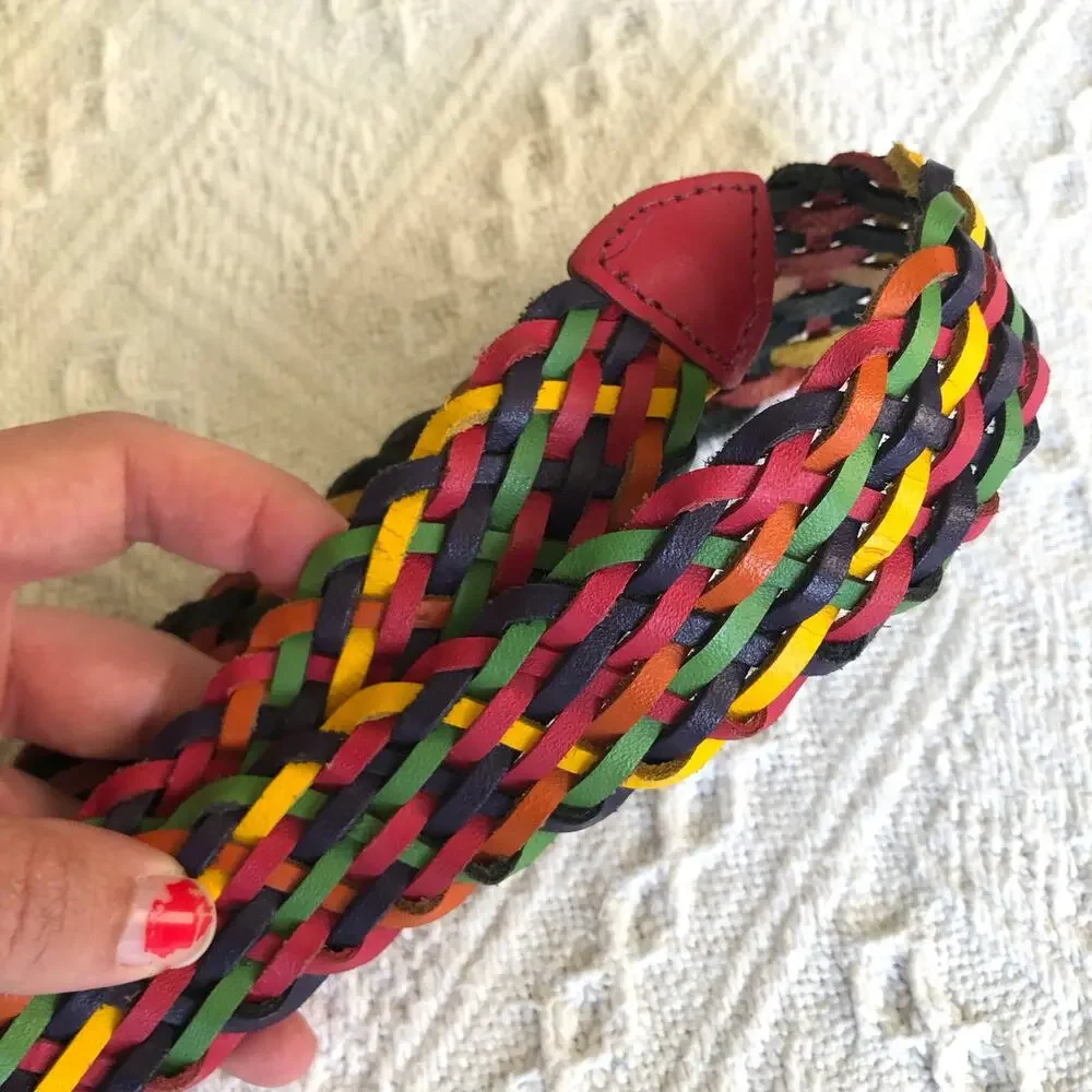 Y2K Rainbow Woven Leather Belt M/L 39